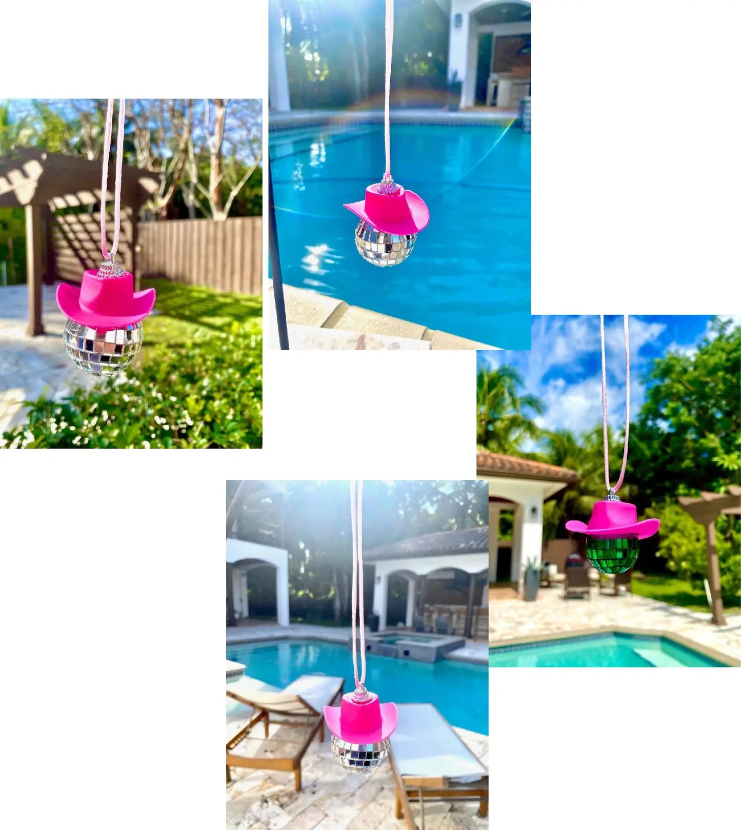 Pink Cowgirl CowBoy Hat Car Charm Rear View Mirror Hanging Disco Ball Bling Keychain Western Accessories Bag Decor Car Makeover