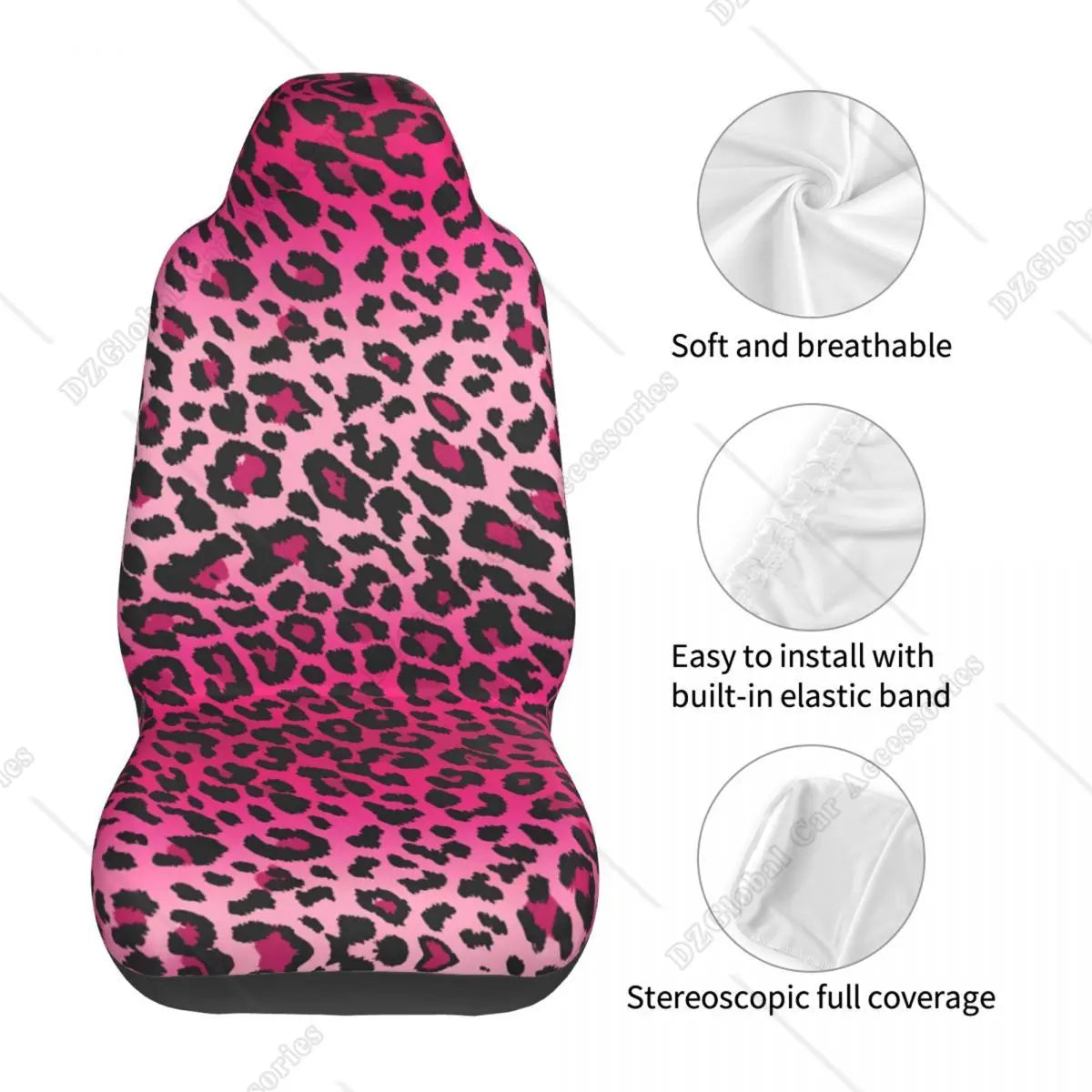 Pink Leopard Print Car Seat Covers Set 2 Pcs Auto Interior Car Accessories Protetors Car Mat Covers Vehicle