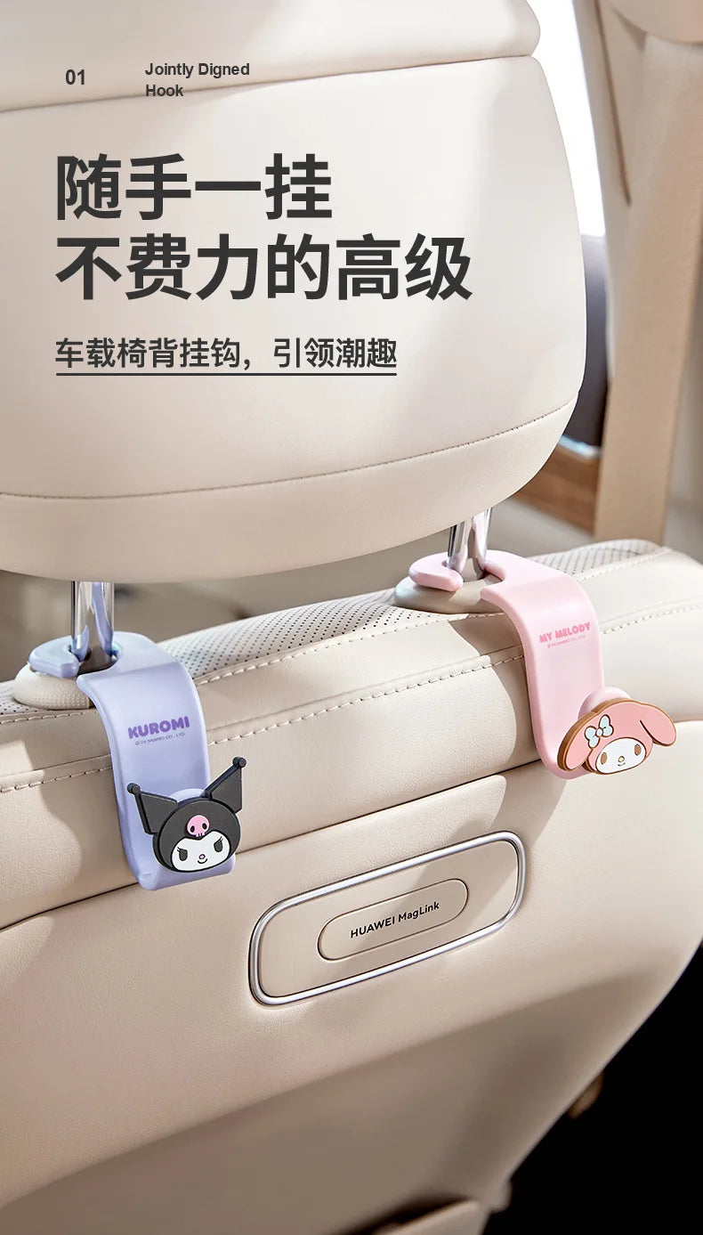 Kawaii Sanrio Hello Kitty Car Hook Cartoon Kuromi Car Rear Seat Load-Bearing Hook My Melody Car Interior Accessories Auto Parts