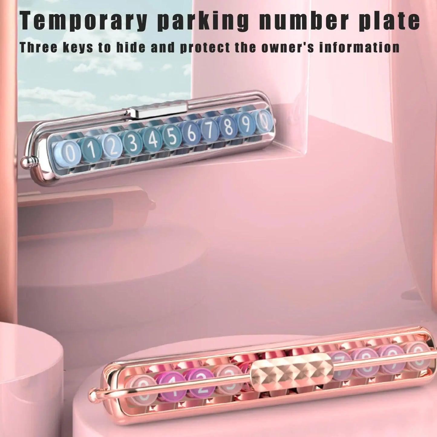 Car Moving Telephone Number Plate Interior Decor Pink Ornament Auto Concealed Luminous Rotate Temporary Parking Card Accessories