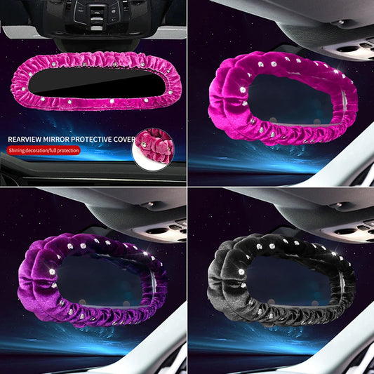 Car Diamond Interior Decoration Plush Auto Rearview Mirror Cover Plushie Reversing Decor Styling Car Accessories Gift