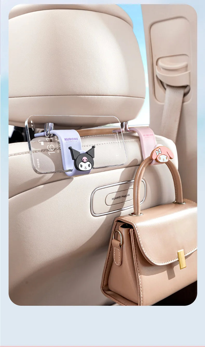 Kawaii Sanrio Hello Kitty Car Hook Cartoon Kuromi Car Rear Seat Load-Bearing Hook My Melody Car Interior Accessories Auto Parts