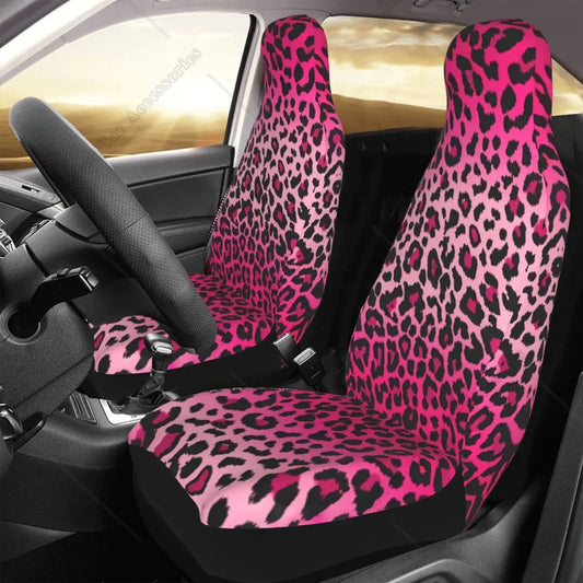 Pink Leopard Print Car Seat Covers Set 2 Pcs Auto Interior Car Accessories Protetors Car Mat Covers Vehicle
