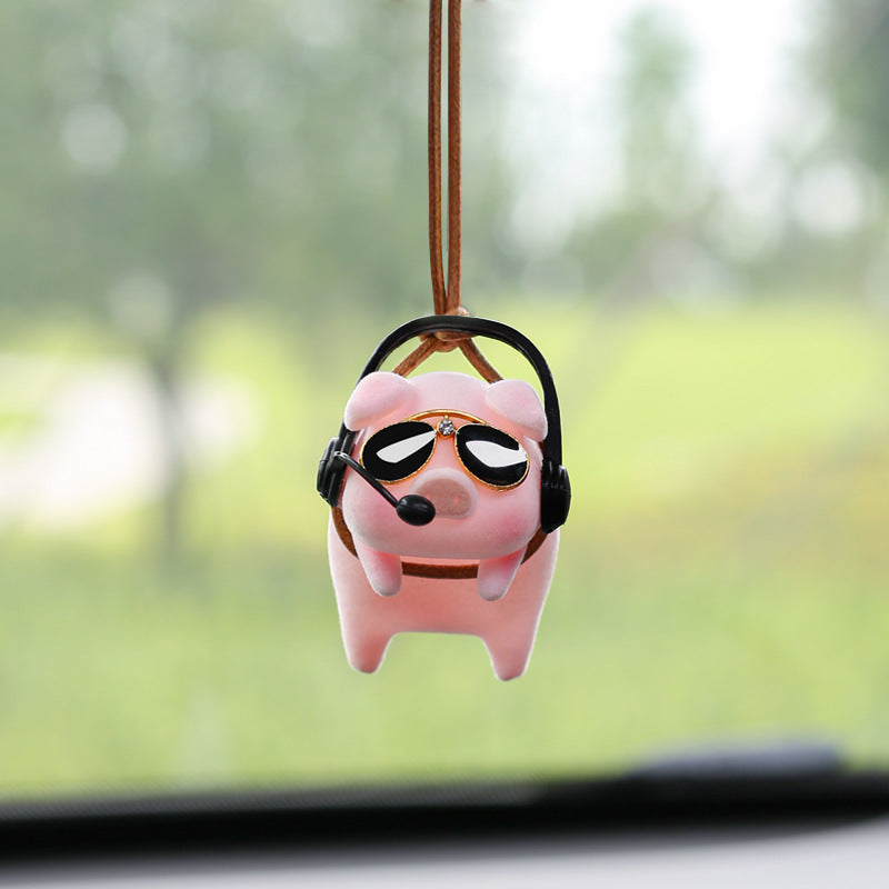 Pink Cute Pig Car Accessories Swing Pig Car Pendant Auto Rearview Mirror Pendants Birthday Gift Auto Decoration Ornaments