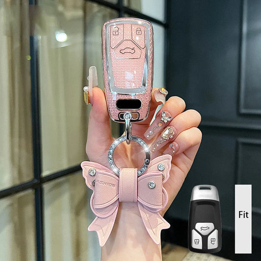 Pink Diamond Women for Audi A4 A5 S4 S5 B9 8W Q7 4M Q5 TT TTS RS Coupe Roadster Remote Car Key Case Cover Keychain Accessories